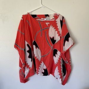 Diane von furstenberg boat neck coral patterned poncho top 100% silk